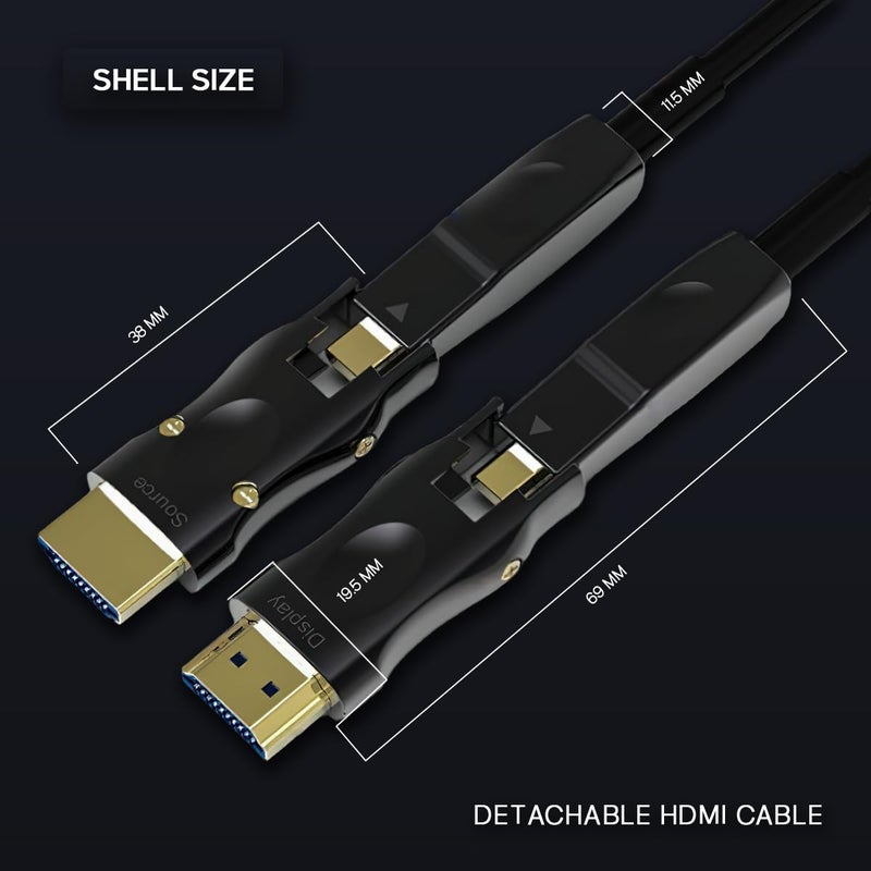 Pacroban Long8K Fiber Optic HDMI Cable Detachable Connectors - 8K 60Hz, HDR, HDCP 2.2, Active Ultra High Speed 48Gbps, in-Wall Safe, 4K@120Hz 4:4:4 Slim Light (25ft) - Image 4